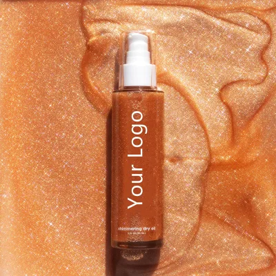 Han Linger Private Label 100ML Natural OrganicVegan Golden Face Body Glow Shimmering Oil Highlighter Waterproof Body Oil