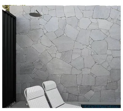 Random Size Free Style White Grey Quartzite Marble Flamed Aniti-slip Flagstone Outdoor Paver Wall Cladding Stone Veneer