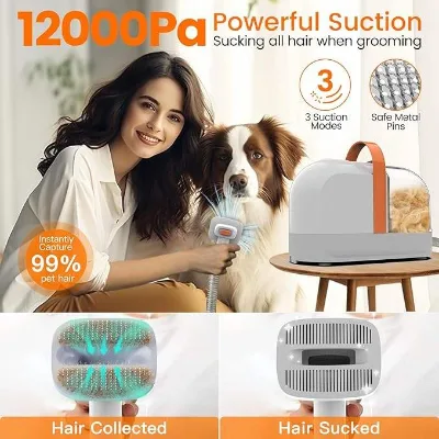 Professional Luxury Eco-Friendly Pet Hair Vacuum Cleaner Kit for Dogs with 5 Grooming Tools Low Noise