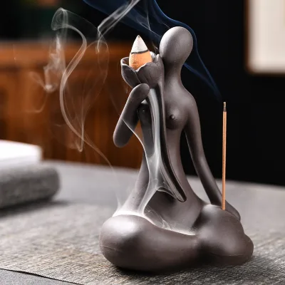 Indoor Decoration Ceramic Lotus Hand Backflow Incense Burner Waterfall Incense Stick Holder