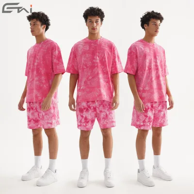 Tie Dyed Tshirt Shorts Custom Plus Size Acid Washed Man Summer 2024 Fashion Streetwear Workout Sets Men Sets for Men Two Pieces