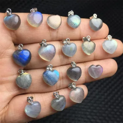 High Quality Factory Wholesale S925 Full Flash Labradorite Small 1cm Heart  Hand Craft  Pendant  Healing Jewelry