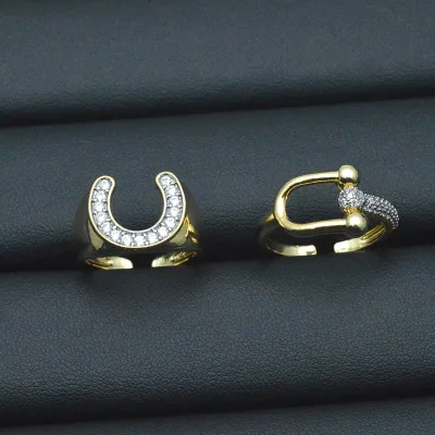 New Design Two-tone Plated Lucky Horseshoe Rings for Women Bride Wedding Party Finger Jewelry Shiny Zirconia Accessories