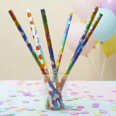 Custom Logo Printed Paper Straws Biodegradable Disposable Drinking Straws with Various Patterns and Sizes for Party Events