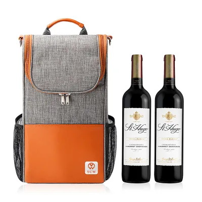 PU Leather 2 Bottle Insulated Wine Bag and Tumblers Wine Cooler Bag for Beach Wine Accessories Travel Carrier Purse