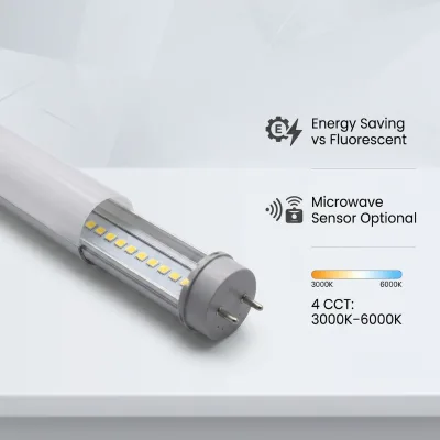 LED T8 Tube Light 5ft 1500mm Fluorescent Replacement AC100-277V 3000K-6000K 150lm/W IP20 Half PC Aluminum Heatsink 3-Year