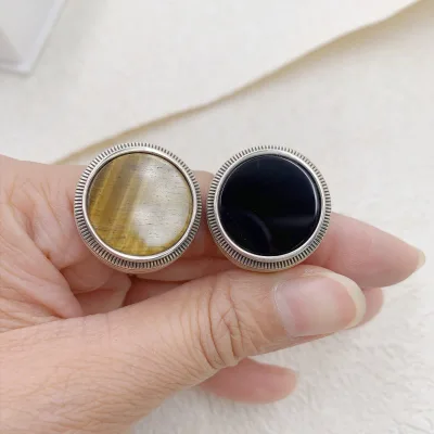Daidan Round Stripe Black Stone Natural Agate S925 Silver Vintage Tiger Eye Rings for Men