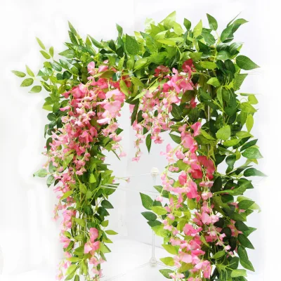 Hot 6Ft/Piece Artificial Wisteria Garland Vine Hanging Flower Greenery Garland for Home Garden Outdoor Wedding Arch Floral Decor