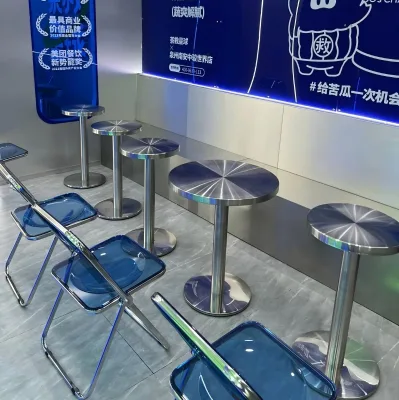 Stainless Steel Small Round Table and Dining Chair Set Modern Restaurant Furniture for Commercial Use in Hotel & Villa