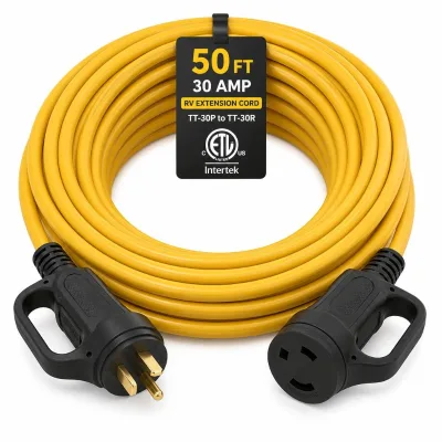 Shengan 30 Amp RV Extension Cord 50FT Heavy Duty TT-30P to TT-30R Power Cord ETL Certified for Motorhome and EV Charging
