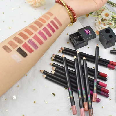 Black Pencil Private Label Nude Waterproof Lip Liner With Sharper Adding Client logo Lipliner Pencil