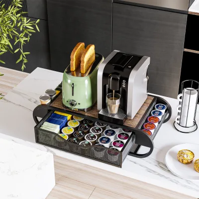 Coffee Pod Storage Drawer with Handle Height Increasing Storage Rack for Coffee Maker