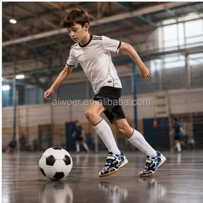Low Cup Children Soccer Shoe Indoor Outdoor Soccer Footwear Hook and Loops Easy Wear for Boy Girl