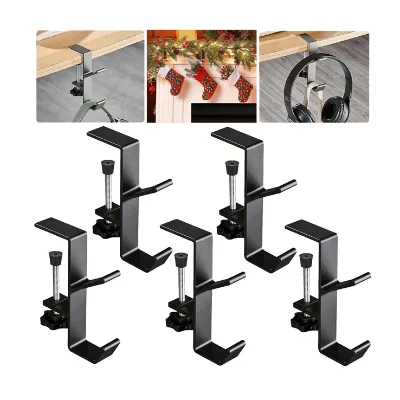 Adjustable 2 in 1 No Drill Garland Fireplace Stocking Hanger and Mantel Holders with 2 Hooks for Home Christmas Decoration