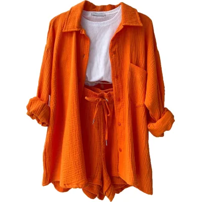 Hot Sale Ladies Casual Long Sleeve Lapel Shirt Suit Casual Suits Set for Women