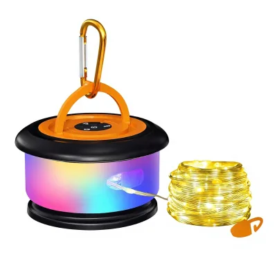Camping Retractable 32.8ft RGB LED String Lights IPX7 Waterproof Rechargeable Outdoor Portable Hanging Lantern for Tent Patio