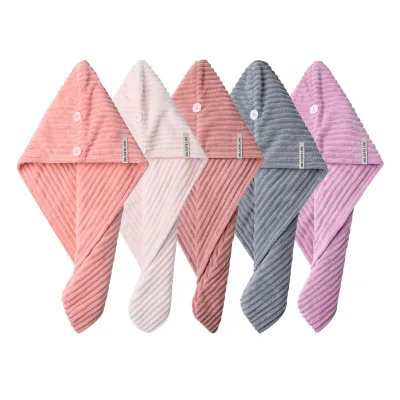 Women's Double-Layer Coral Fleece Microfiber Fabric Rectangle Hair Drying Towel Quick-Drying Vertical Stripe Door Stop Wholesale
