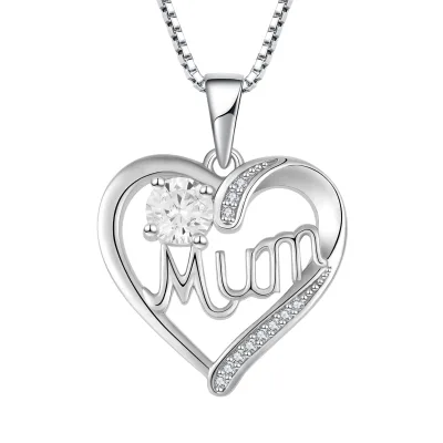 Hot Sell Fashion Love Heart Mom Necklace Birthstone Pendant Necklaces Birthday Mother'S Day Jewelry Gift for Women