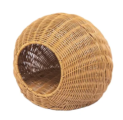Customizable PP Synthetic Rattan Pet Basket, Personalized Handwoven Woven Nest for Cats Toy Storage & Indoor Sleeping Rest