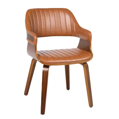 Curved Wood Dining Chair with Modern Stylish Lines Featuring Armrests Comfortable Upholstery Portable Design Durable Build