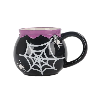 18oz Halloween Spider Web Large Black Ceramic Coffee Mug Happy Haunting Spooky Theme Personalized