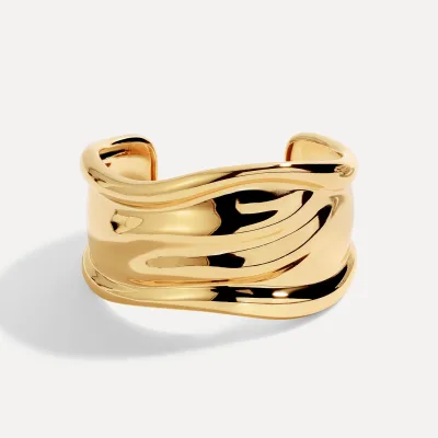 S925 Silver Fluid Wave Gold Cuff Bracelet 18k Gold Plated Wavy Statement Open Bangle Organic Sculptural Wide Cuff Bracelet