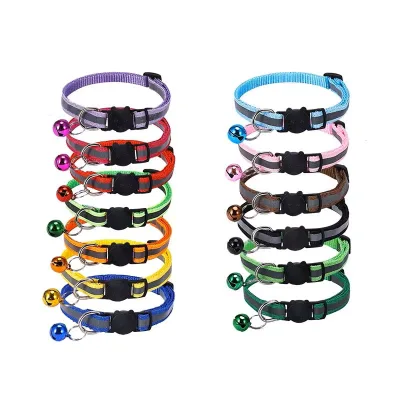 Cat Collar with Bell Reflective Nylon Patch Collars for Cats Safety Buckle Multicolor Separable Pet Collar Accessories