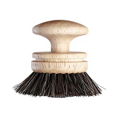 Long-Handle Pot Dish Cleaning Brush Replaceable Brush Head Natural Soft Bristles Horsehair Coconut Palm Solid Wood Pot Brush