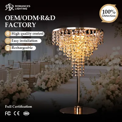 Luxury Gold Six-Tier Crystal Chain Table Lamp Remote Control Wedding Flow Stand Lighting Stage Backdrop Wedding Party Decoration