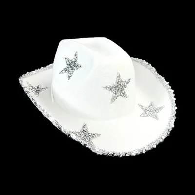 Unisex Pink Sequin Cowboy Hat with Diamond Feather Fringe Gradual Country Themed Party Dress-Up Play Costume Cowgirl Hat Adults