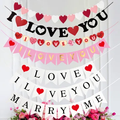 Valentine's Day Heart-Shaped Paper Hanging Flag I Love You Proposal Wedding Banner Trunk Decoration