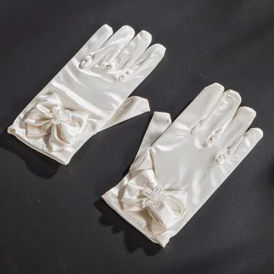 Girls Gorgeous Satin Fancy Short Gloves for Special Occasion Dress Formal Wedding Pageant Party