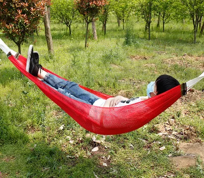 Two Person Hammock Field Camping Leisure Supplies Ice Silk Bag Breathable Hammock Camping Hammock with Stand