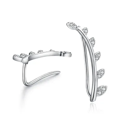 New Design 925 Sterling Silver Ear Cuff Leaf Crawler Climber and Threader Earrings for Women Gift