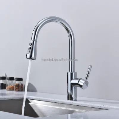Hot Selling Flexible Hose Pull Out Kitchen Faucet with Hot Cold Mixer Valve Zinc Material Dual Function Sprayer Chrome Faucet
