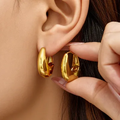 Vintage Fashion Chunky Huggie Earrings 316L Stainless Steel 18K PVD Gold Plated Thick Hoop Earrings for Women Daily Jewelry Gift