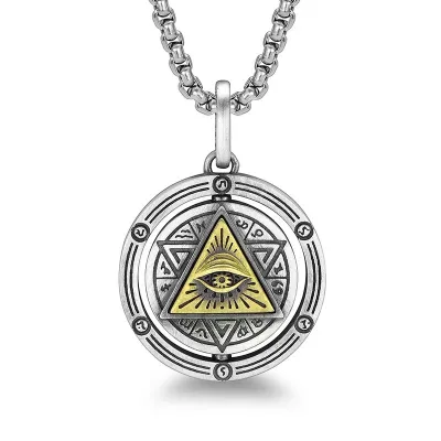 S925 Sterling Silver Pendant for Men Alloy Horus Eye of God Punk Retro Thai Craft Double-sided Rotatable Hip Hop Jewelry