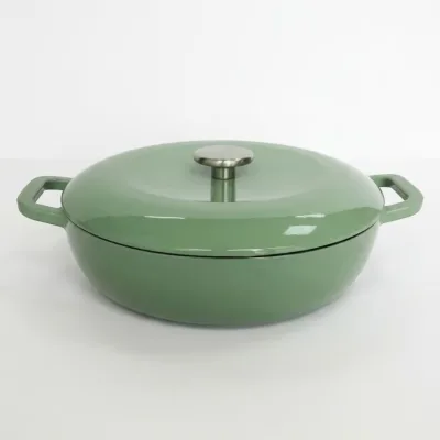 High Heat Retention Multiple Colors Enameled Cast Iron Dutch Oven Pot Shallow Braiser for Searing and Roasting