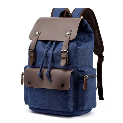 Canvas Backpack Computer Bag Personality Fashion Travel Drawstring Shoulder Clamshell Backpack Retro Backpack Man