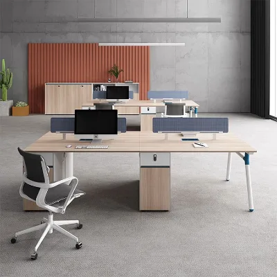 Modern Modular 4 Person Workstation Dual Desk Privacy Screen Integrated Storage Multi-functional Wood Computer Desk Shared Open