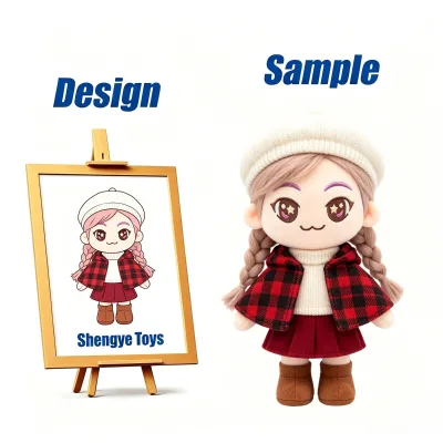 Shengye China Professional Factory Custom Christmas Theme Two Braids Girl Plush Figure Toy for Store Christmas Kids Gift