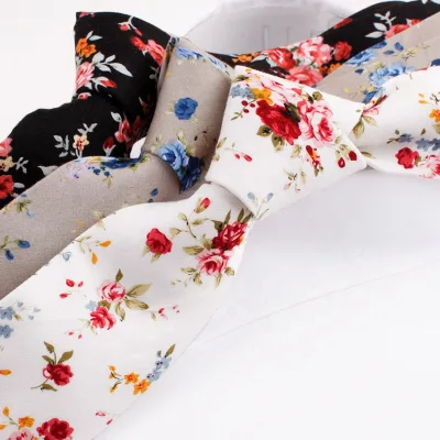 Customized Floral Printed Cotton Wedding Necktie for Men High Quality Corbata De Alta With Low MOQ Floral Tie