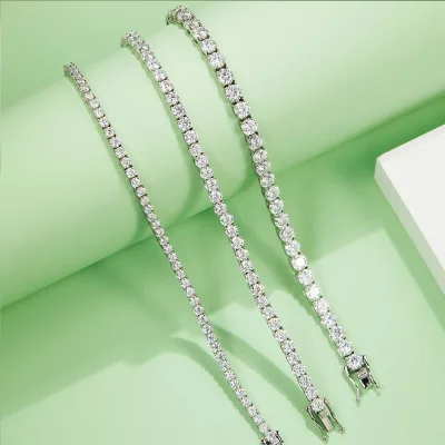 Jovovasmile Round Cut D VVS1 16/18/20 cm 925 Silver White Moissanite Tennis Bracelet Diamond Jewelry for Man Woman