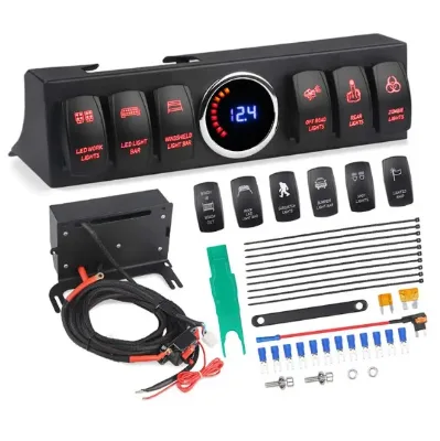 12V 24V 6 Gang Control Switch Panel Overhead Source Switch System Box Wiring Harness Kit for Car with Voltmeter Display