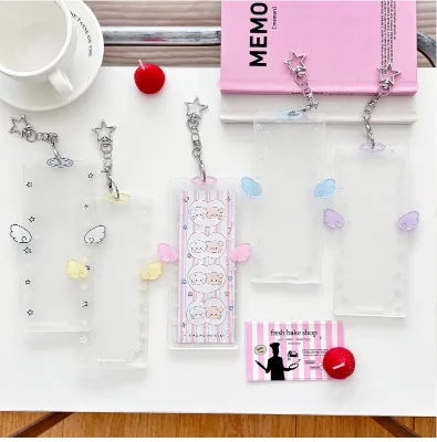 KPOP Acrylic Four-grid Card Holder Long Photo Holder Four-piece Hard Card Holder Photocard Keychain Holder
