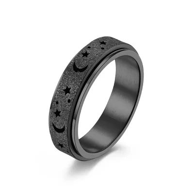 304 Stainless steel Rotating Spinner Ring Black Matte Moon And Star Fidget Rings For Women Men Relieving Anxiety Stress