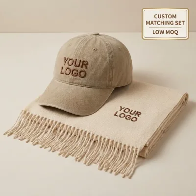 2-Piece Matching Fashion Bundle Vintage Washed Dad Hat Soft Wrap Scarf Personalized Custom Logo Set Trendy Resort Wear Set