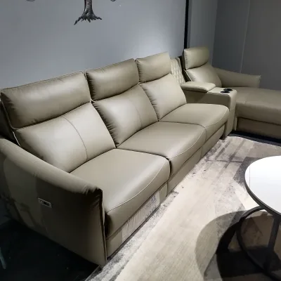 Modern Synthetic Leather Electric Recliner Motion Sofa Living Room Comfy Functional 4 Seater Recliner Sofa