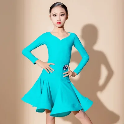 Prom Dress Girl Lyrical Latin Dance Competition Dress Vestidos De Baile Black Lace Long Sleeve Gymnastics Leotard Red Dress
