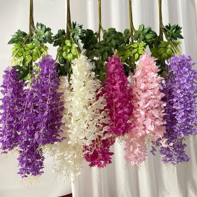 White Wisteria Hanging Flowers Vine Garland 110cm Faux Garlands Artificial Hanging Flower Wisteria